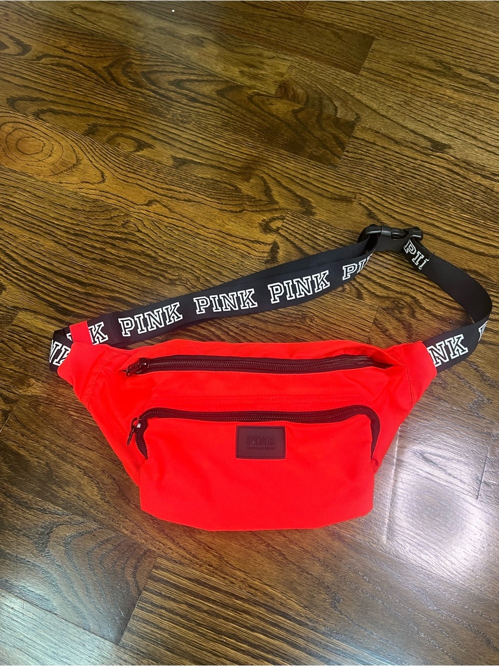 PINK Victoria's Secret Red Belt Bag with Black Branded Strap